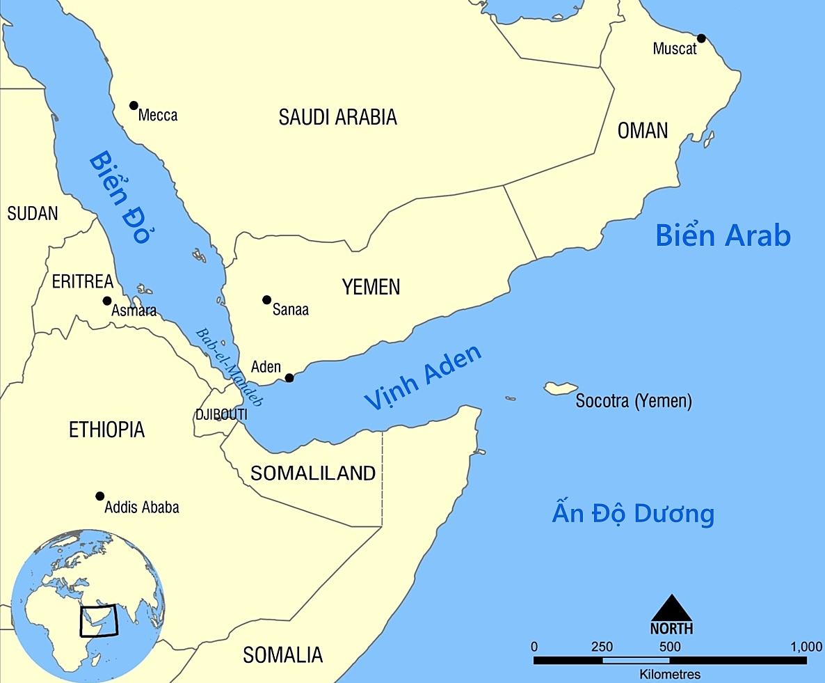Vị trí biển Arab và Biển Đỏ. Đồ họa: Wikipedia