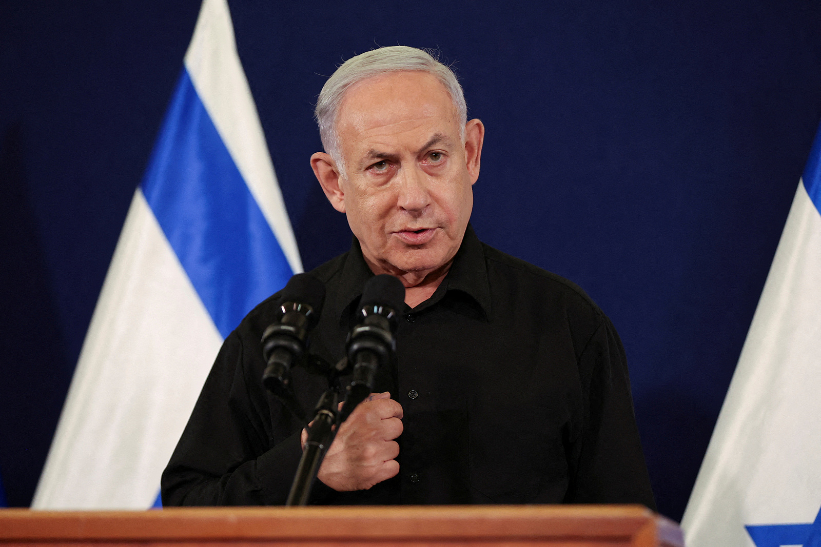 Thủ tướng Israel Benjamin Netanyahu tại cuộc họp báo ở Tel Aviv tháng 10/2023. Ảnh: Reuters
