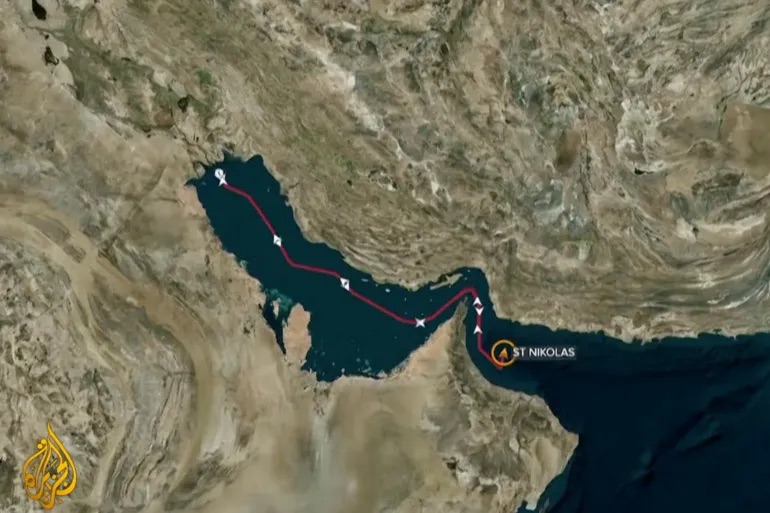Vị trí tàu chở dầu St Nikolas khi bị Iran bắt ở Vịnh Oman ngày 11/1. Đồ họa: Al Jazeera